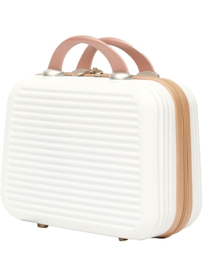 حقيبة مكياج بتصميم مخطط مقاس 13.5 بوصة، حقيبة صلبة متعددة الجيوب مع حزام مطاطي، لون أبيضحقيبة مكياج بتصميم مخطط مقاس 13.5 بوصة، حقيبة صلبة متعددة الجيوب مع حزام مطاطي، لون أبيض - Image 1